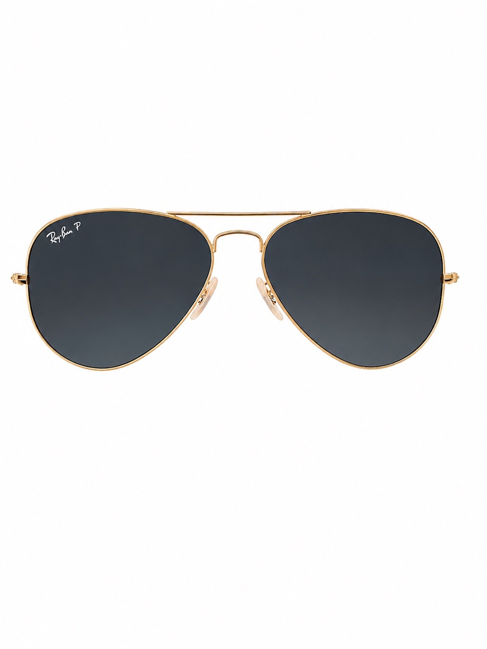 Women’s Ray-Ban Gold Aviator Polarized Sunglasses with rose gold temple tips.